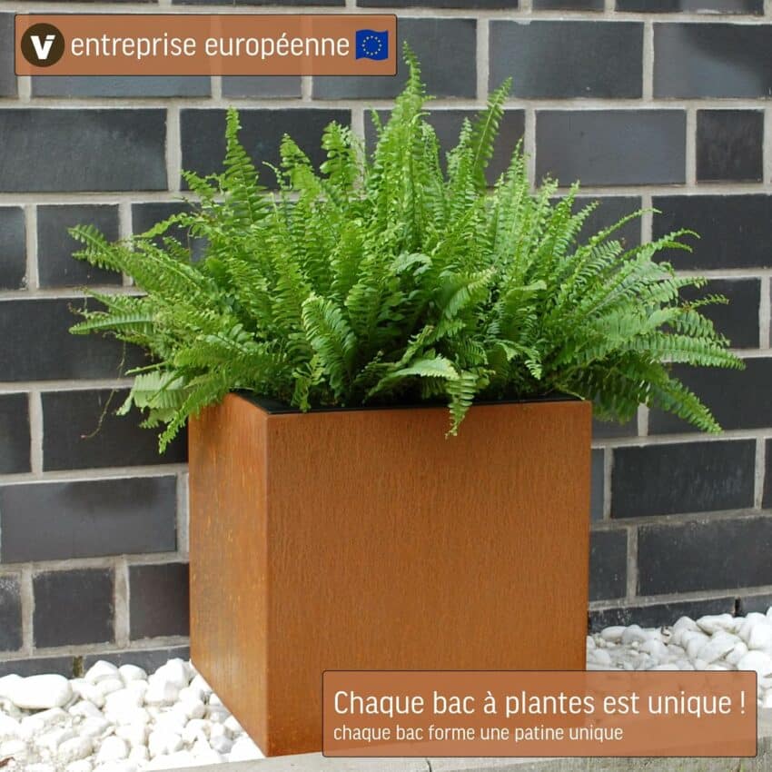 Jardinière Carrée 50x50x50 Cm Acier Corten – Bac à Fleurs Surélevé, Potager Urbain Anti-Rouille Pour Terrasse & Balcon