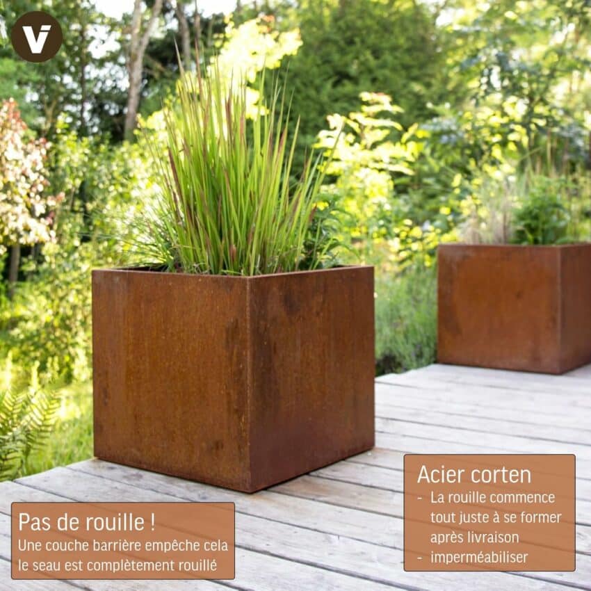 Jardinière 40x40x80 Cm Acier Corten - Jardinier - Pot De Fleurs - Bac À